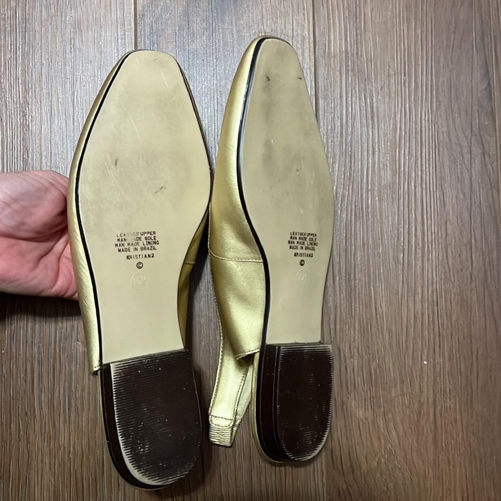 Leather Calico light gold flats 10M Sling back Classy Classic Versatile - Picture 2 of 10